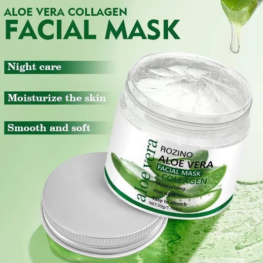 Rozino Aloe Vera & Collagen Facial Mask - Moisturizing Night Care for Smooth Soft Skin Texture - 50g