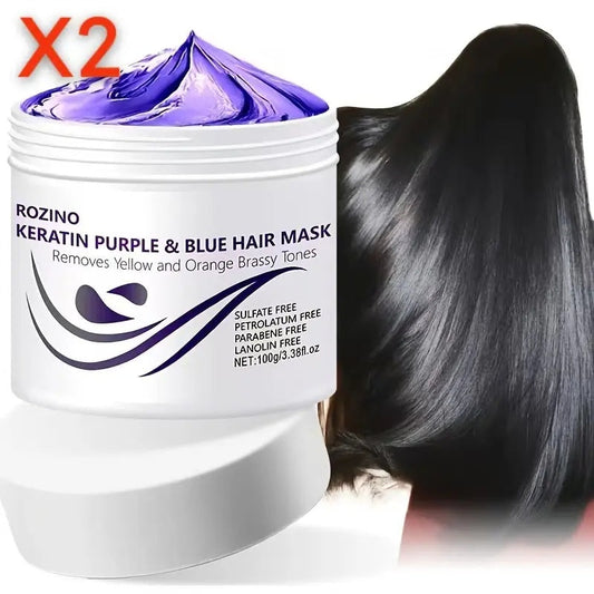 ROZINO Keratin Purple & Blue Hair Mask: Targeted Removal of Yellow and Orange Brassy Tones reusable extensions