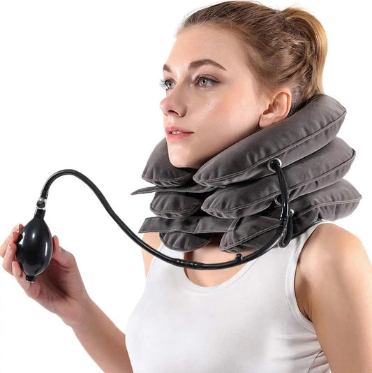 Ergonomic Inflatable Cervical Neck Traction Device - Chiropractor-Recommended for Neck Pain Relief, Herniated Discs & Tension - Adjustable Support, Lightweight & Portable for Work/Travel
