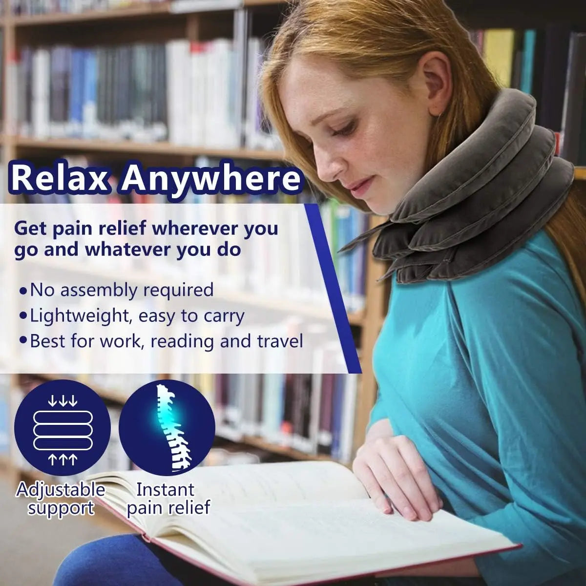 Ergonomic Inflatable Cervical Neck Traction Device - Chiropractor-Recommended for Neck Pain Relief, Herniated Discs & Tension - Adjustable Support, Lightweight & Portable for Work/Travel