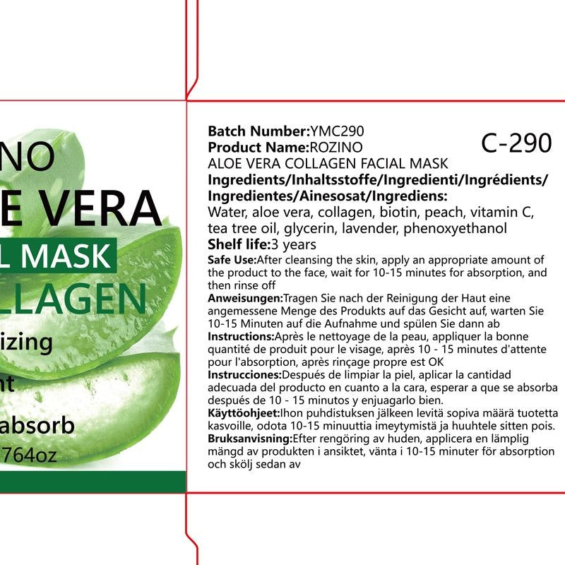 Rozino Aloe Vera & Collagen Facial Mask - Moisturizing Night Care for Smooth Soft Skin Texture - 50g
