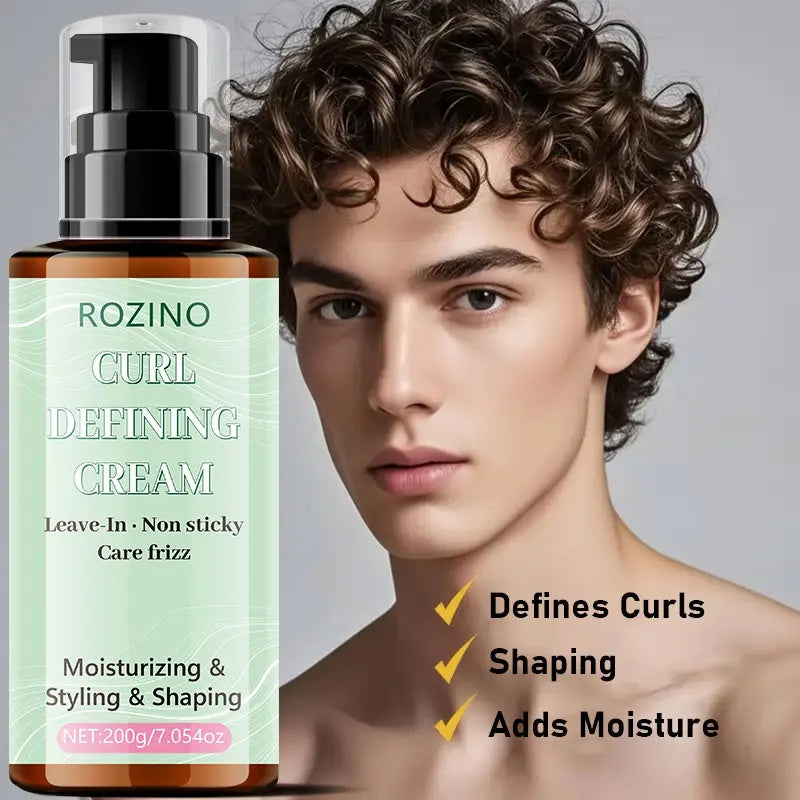 ROZINO Curl Defining Cream - Gentle Non-Washing Formula for Healthy Curls & Frizz Control - 200g Moisturizing Styling Shaping Leave-In Product