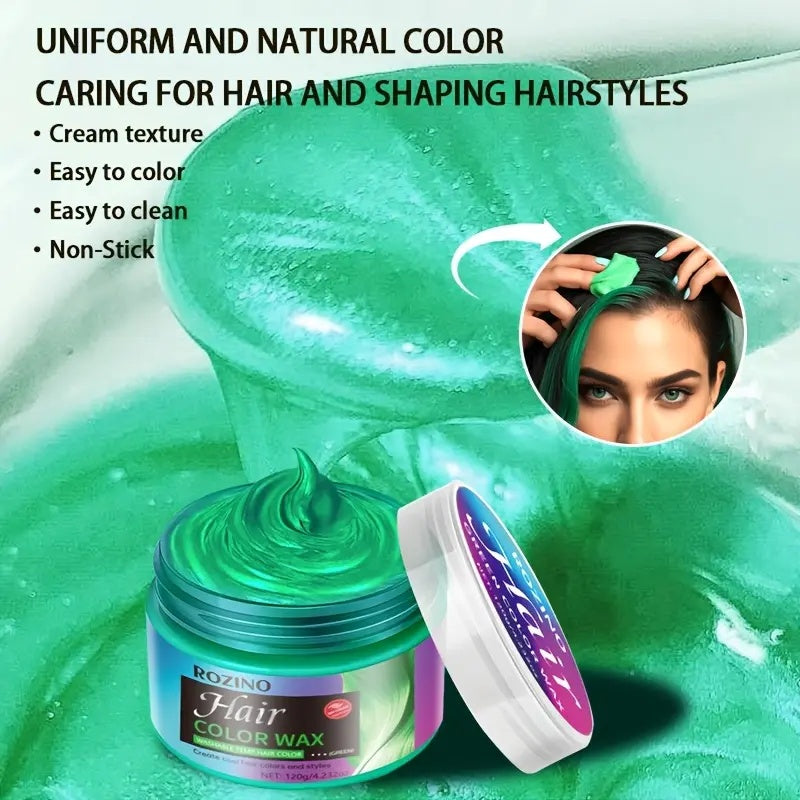 ROZINO Green Hair Coloring Styling Wax for Men - Long Lasting Natural Color Therapy Shampoo & Moisturizing Care for Beard Growth & Haircare