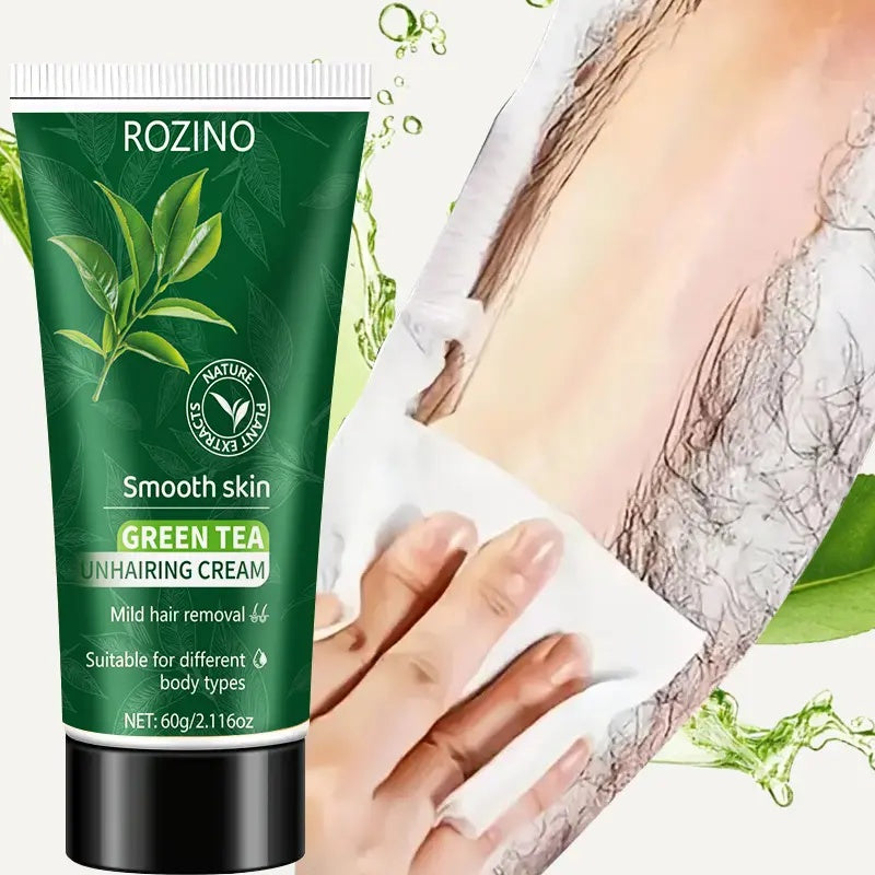 ROZINO Green Tea Hair Removal Cream - Mild & Non-Irritating Formula for Easy Lip Hair Removal Without Black Spots