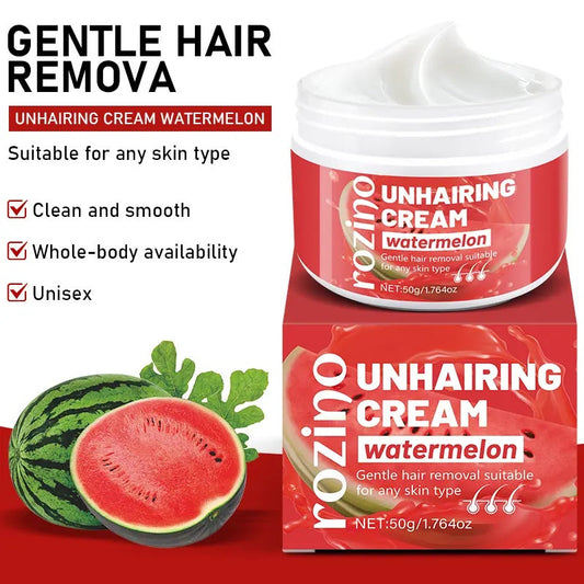 Rozino Watermelon Unhairing Cream Gentle Hair Removal for Arms Legs Chest & Pubic Area Painless Flawless Results for All Skin Types 50g